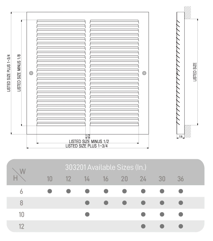 HVAC 1/2" Fin Baseboard Return Air Grille with Steel 303201